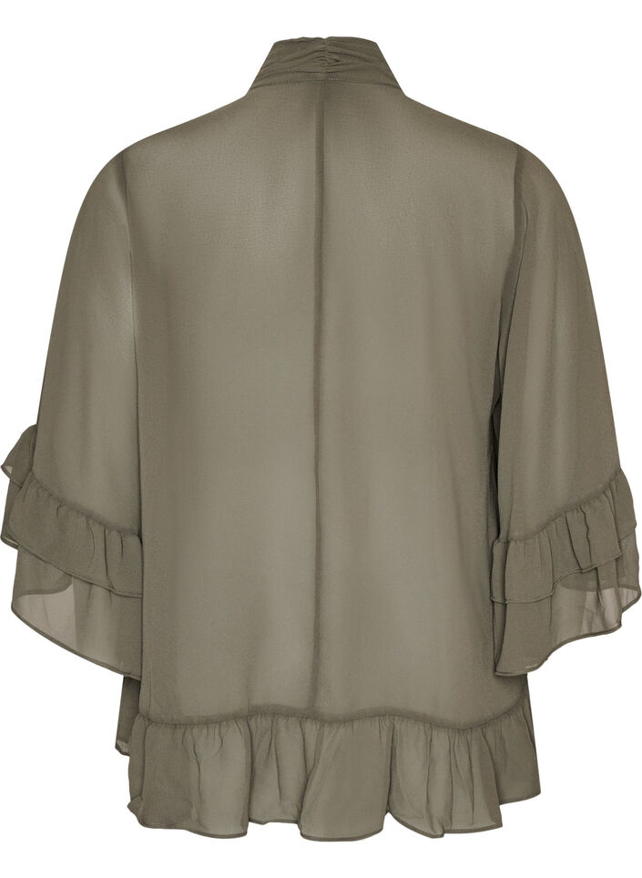 Blouse avec ruban &agrave; nouer et volants, Gris anthracite, Packshot image number 1