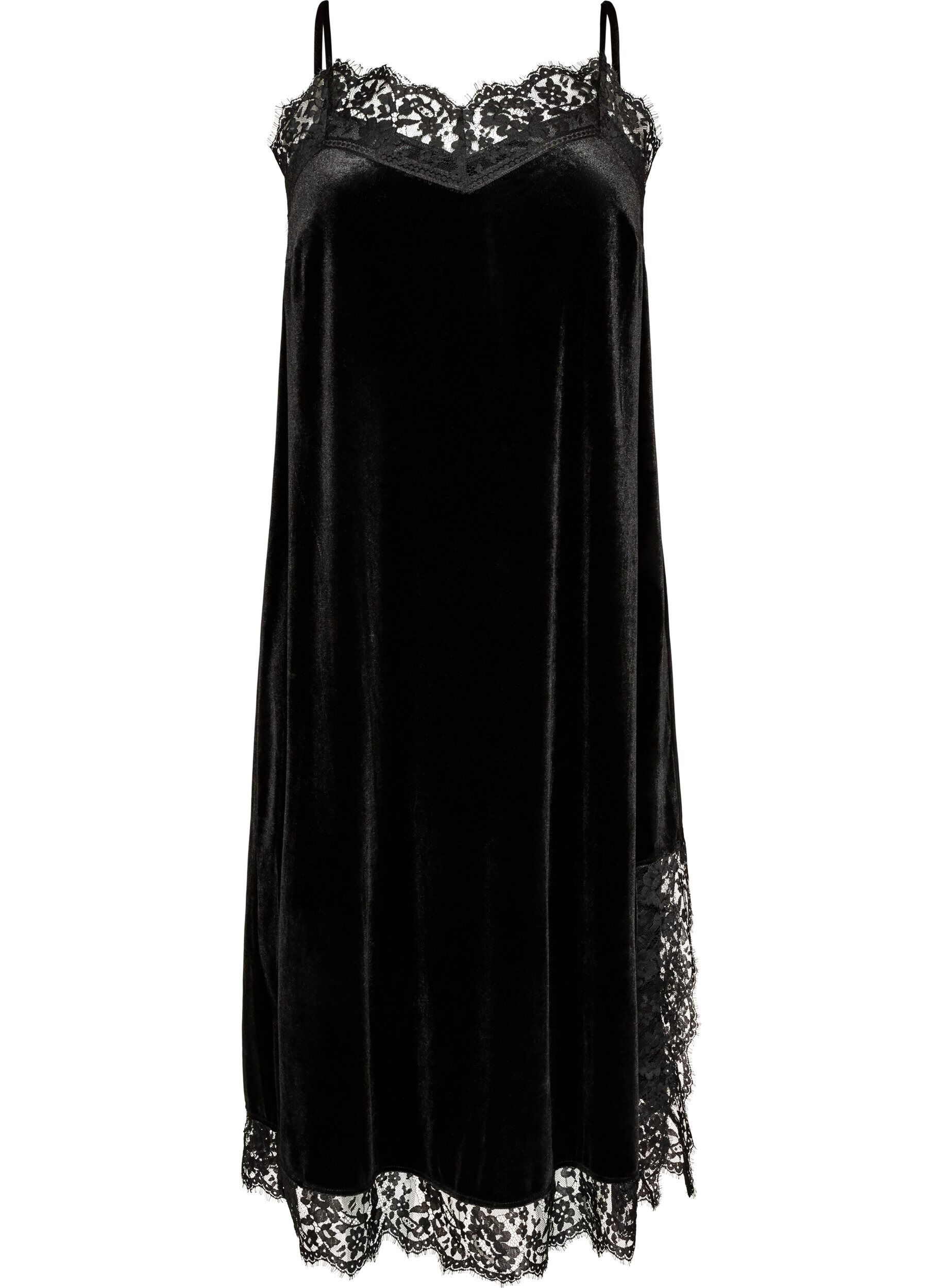 ZizziRobe en velours avec dentelle et fente lat&eacute;rale, Noir, Packshot image number 0