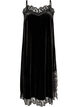 Robe en velours avec dentelle et fente lat&eacute;rale, Noir, Packshot image number 0