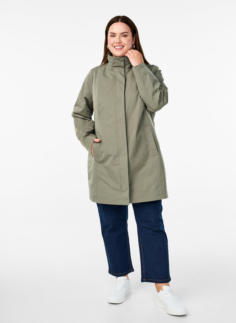 Veste avec poches et col montant, Vert foncé, Model image number 1
