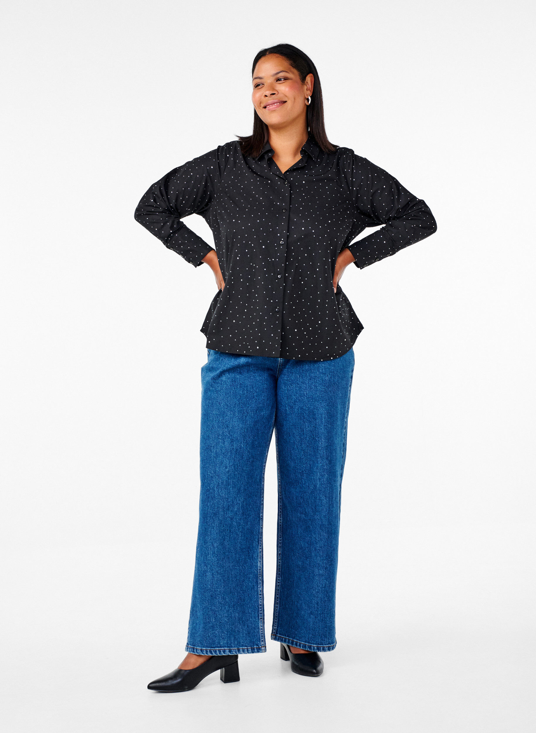 Zizzi Chemise avec des strass, Black, Model image number 3