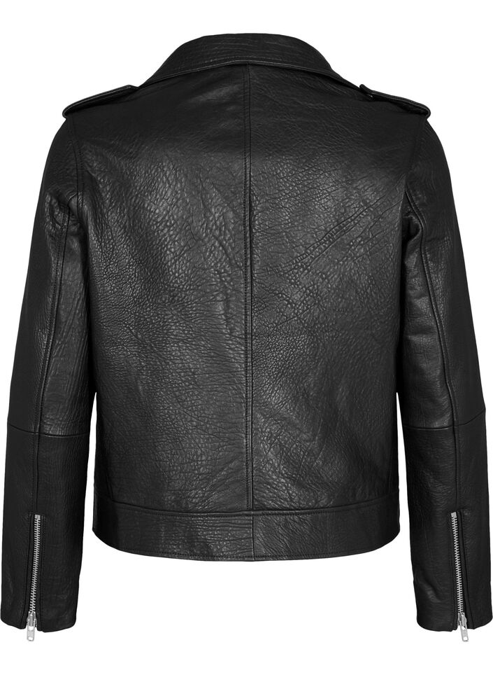 Veste de motard en cuir avec des poches, Black, Packshot image number 1