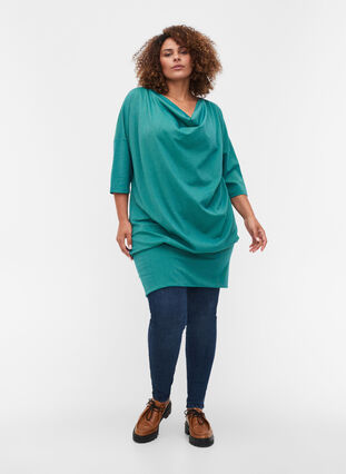 Tunique de couleur unie à manches 3/4, Teal Green Melange, Model image number 2