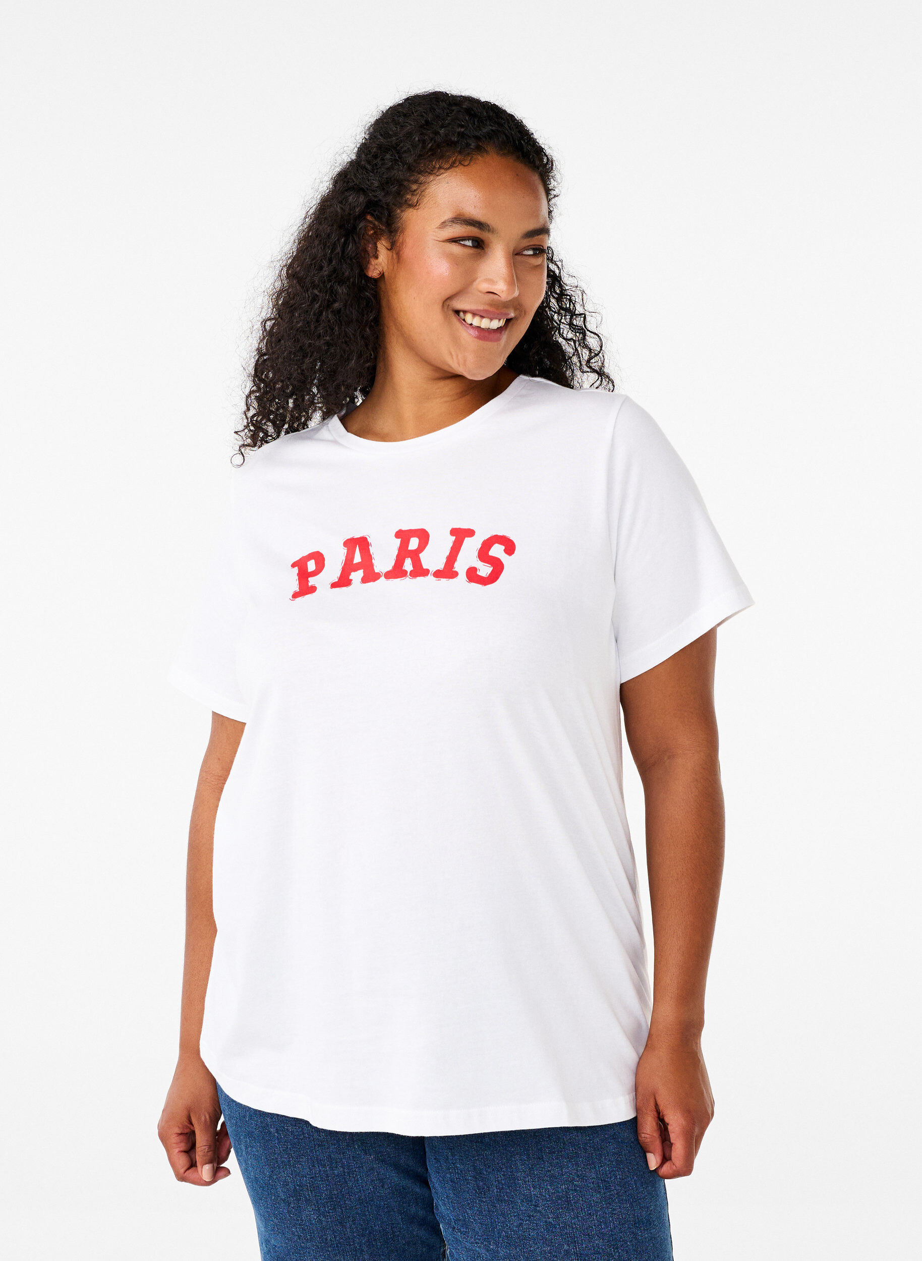 Zizzi T-shirt en coton biologique avec imprim&eacute;, Bright White Printet, Model image number 0