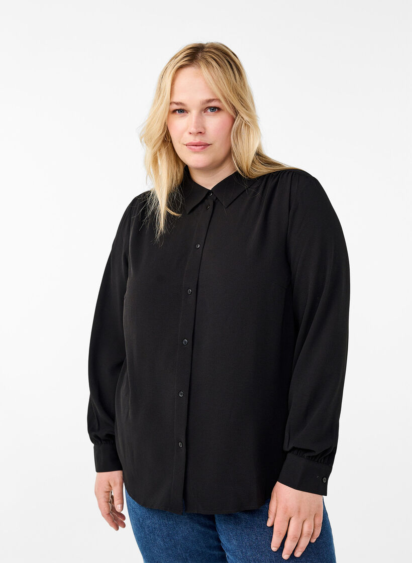 Chemise de couleur unie, Black, Model image number 0