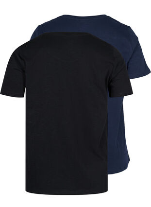 Lot de 2 T-shirt basiques en coton, Black/Navy Blazer, Packshot image number 1