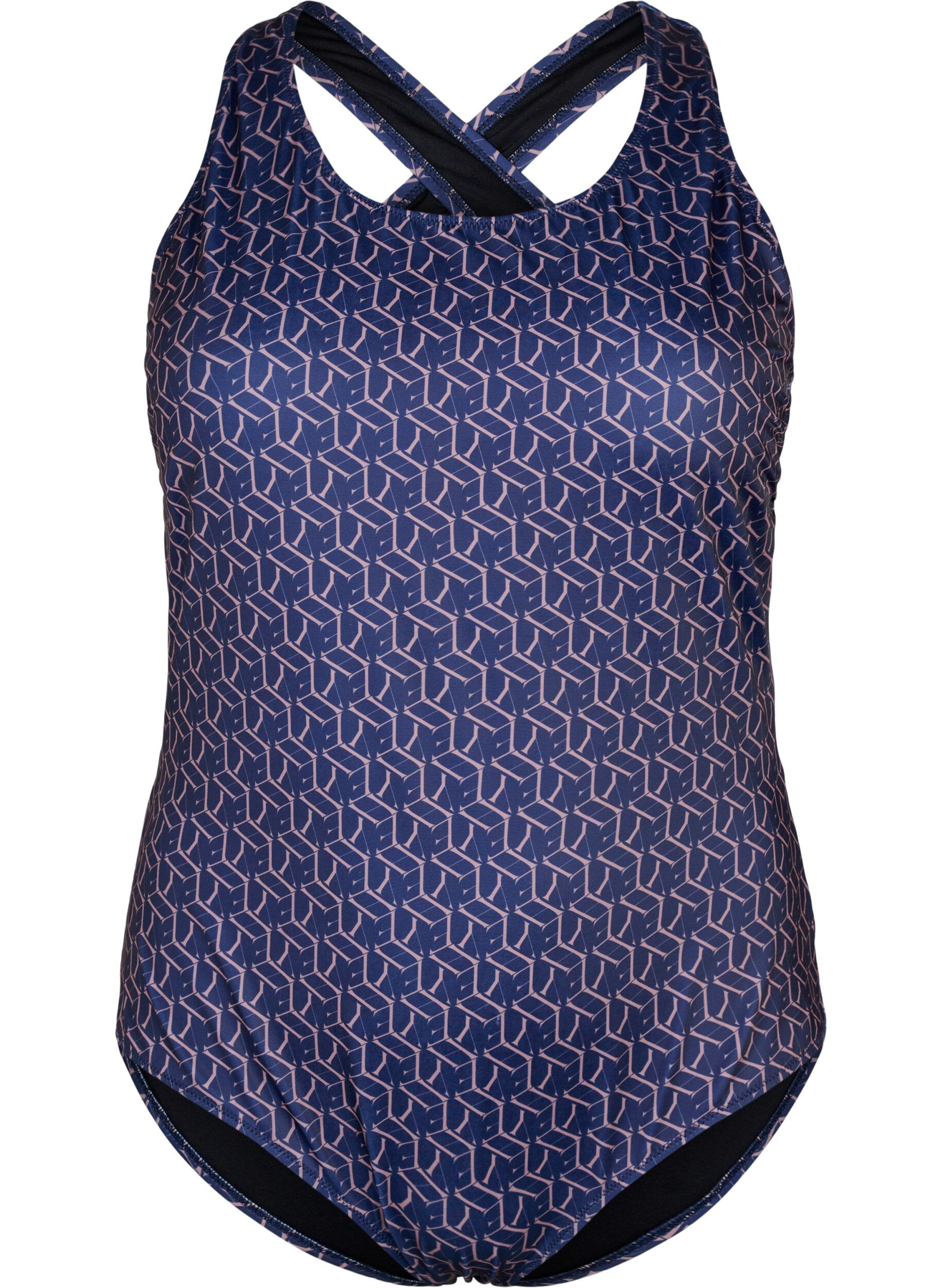 Zizzi Maillot de bain avec imprim&eacute; et dos crois&eacute;, Text Print, Packshot image number 0