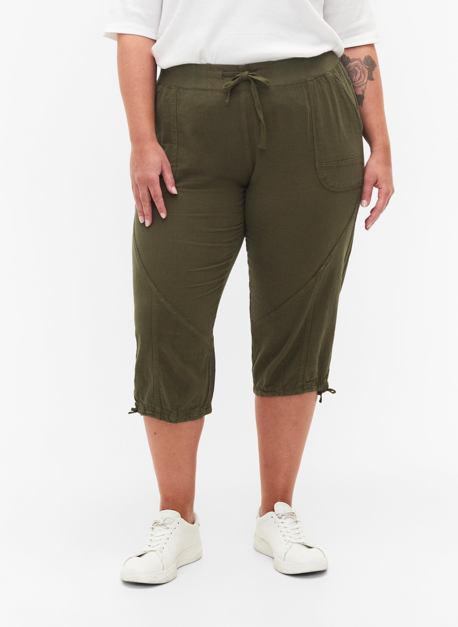 ZizziPantacourt en coton, Vert, Model image number 2