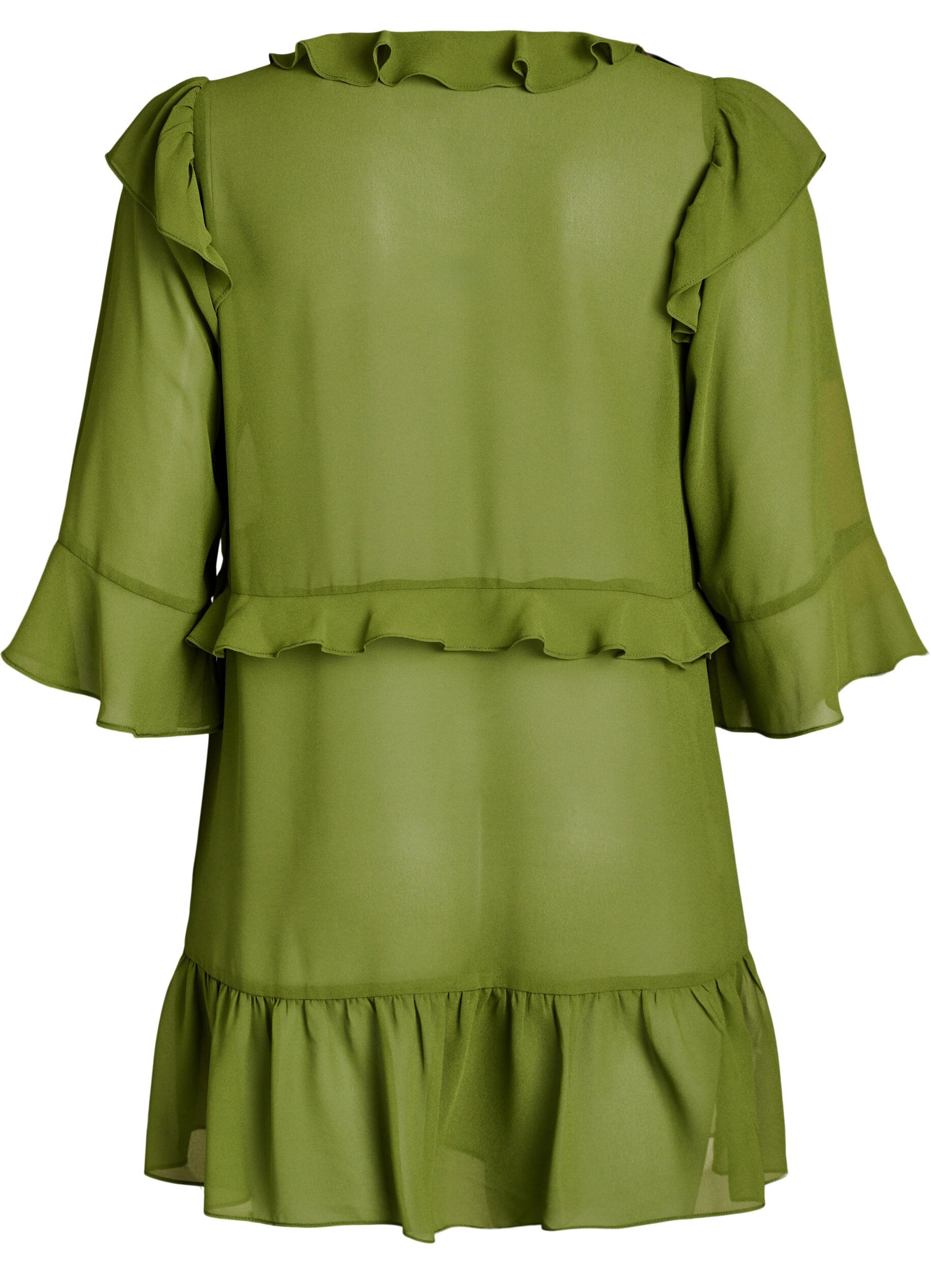 ZizziRobe l&eacute;g&egrave;re avec volants et col en V, Vert, Packshot image number 1