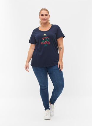 T-shirt de Noël en coton, Navy Blazer Text, Model image number 3