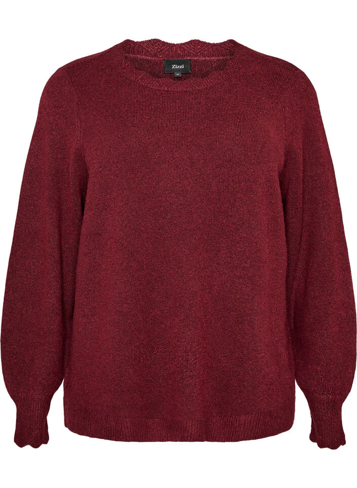 Blouse en maille &agrave; bords ondul&eacute;s, Bordeaux, Packshot image number 0