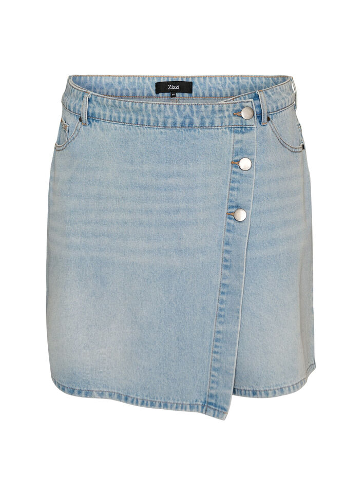 Short en denim effet portefeuille et taille haute, Bleu Clair, Packshot image number 0