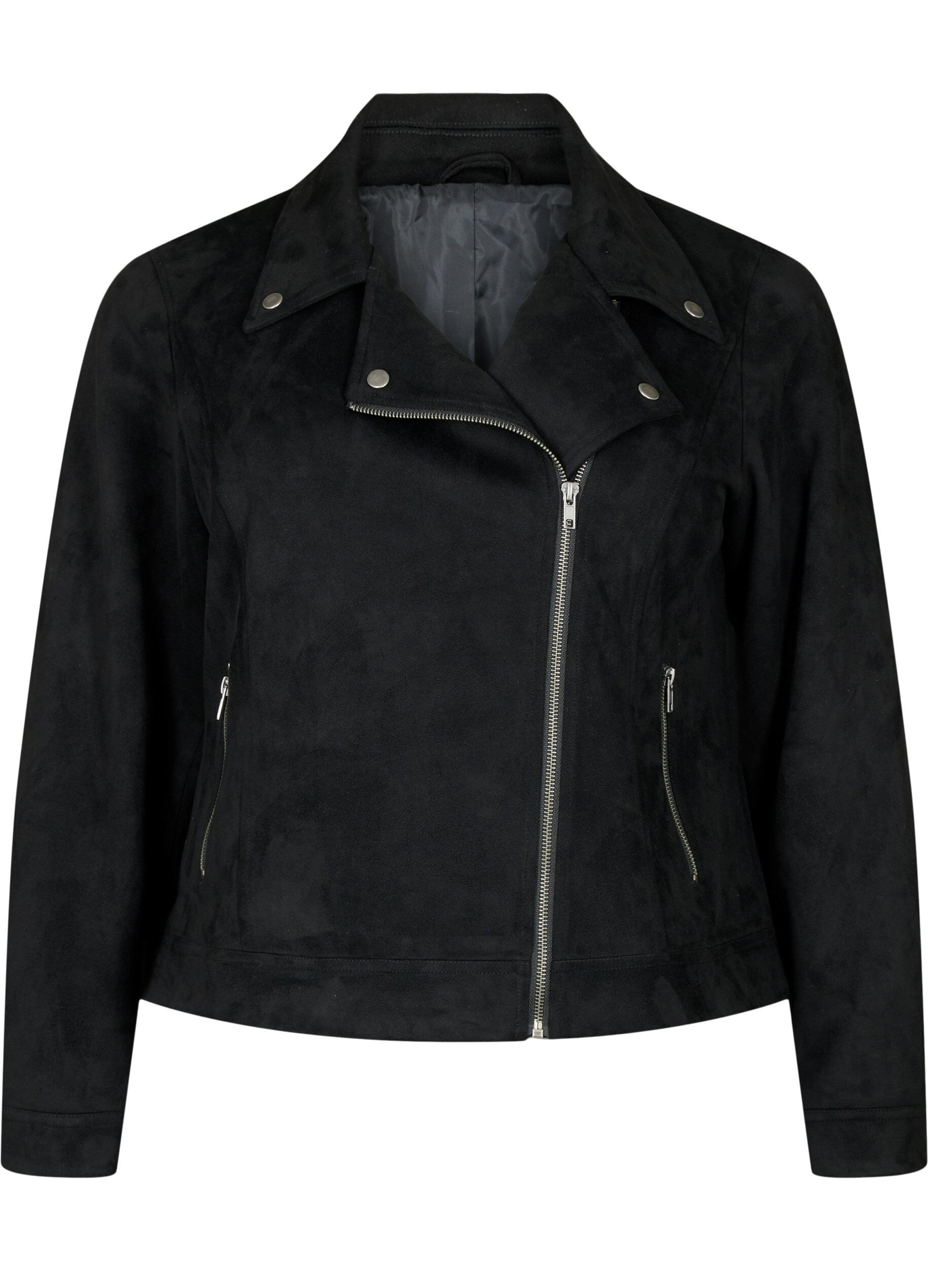 Zizzi Veste de motard en faux daim, Black, Packshot image number 0