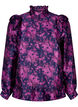 Chemisier jacquard floral avec des volants, Dark Blue Pink, Packshot image number 0