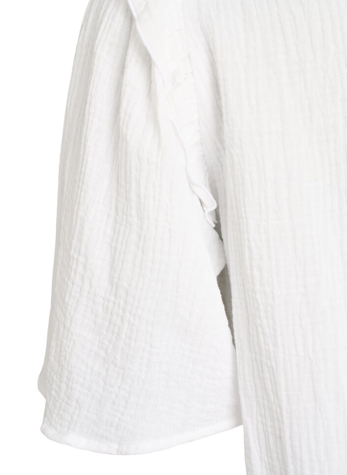 Blouse en mousseline de coton avec broderie anglaise et manches 1/2, Blanc, Packshot image number 3