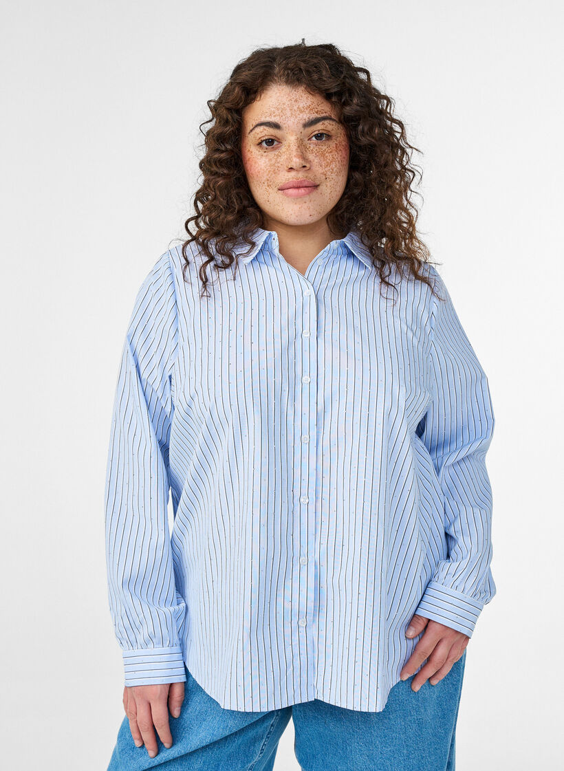 Chemise rayée avec des clous, Bleu Clair, Model image number 0