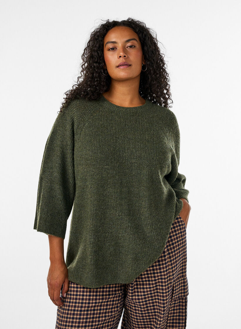 Pull c&ocirc;tel&eacute; &agrave; manches 3/4, Vert, Model image number 0