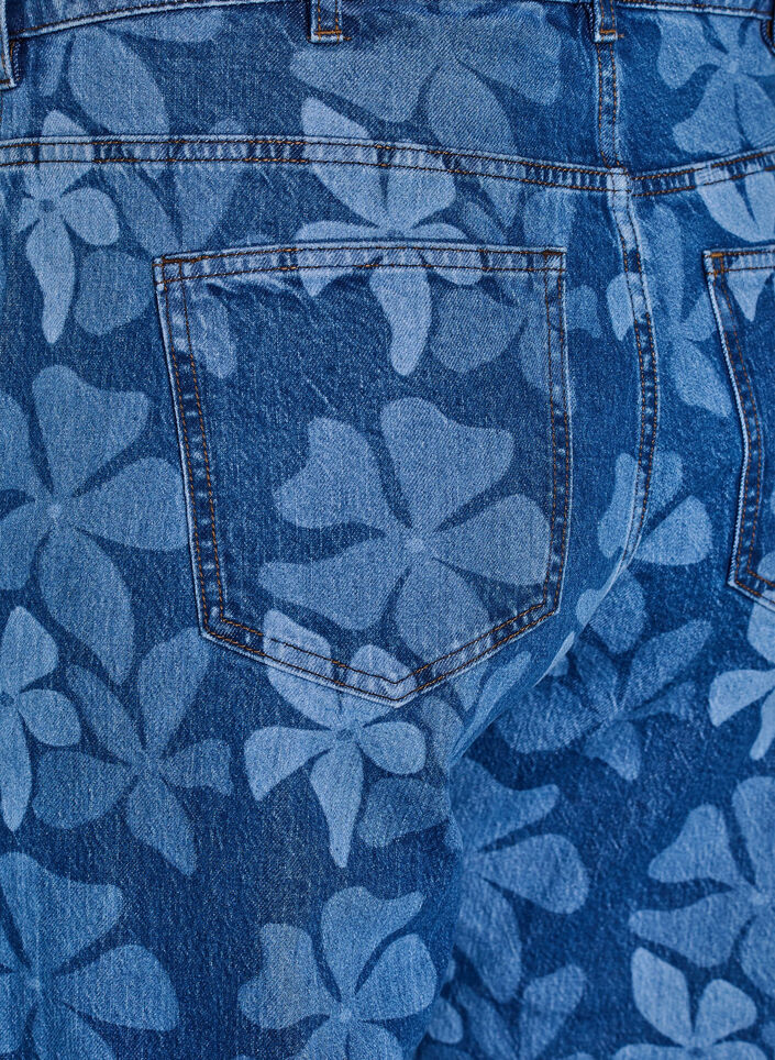Jean Myra coupe large en denim &agrave; fleurs, Bleu, Packshot image number 3