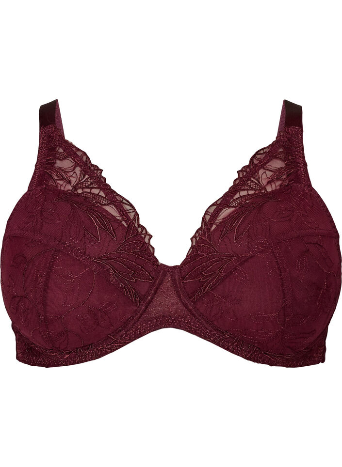 Soutien-gorge rembourr&eacute; en dentelle avec armatures, Bordeaux, Packshot image number 0
