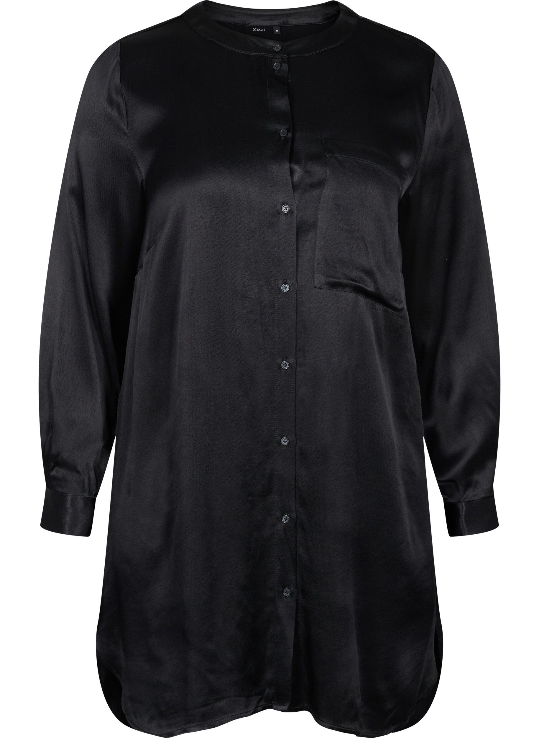 Zizzi Longue chemise brillante avec fente, Black, Packshot image number 0