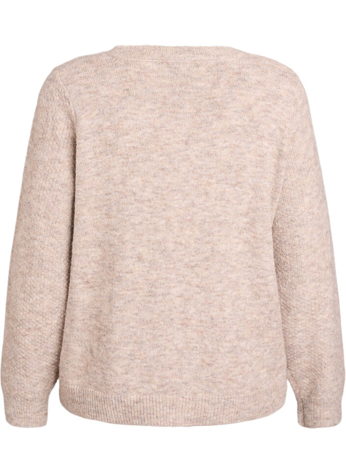 Cardigan avec boutons en forme de n&oelig;ud et motif ajour&eacute;, Beige, Packshot image number 1