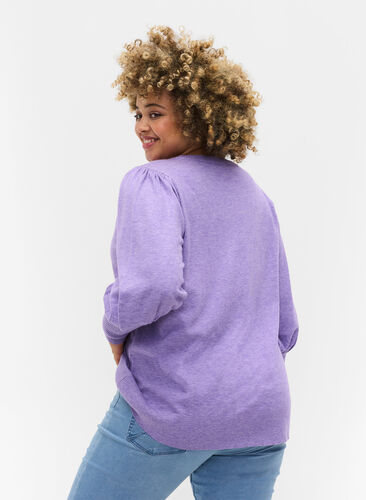 Pull en tricot à manches bouffantes, Paisley Purple Mel, Model image number 1