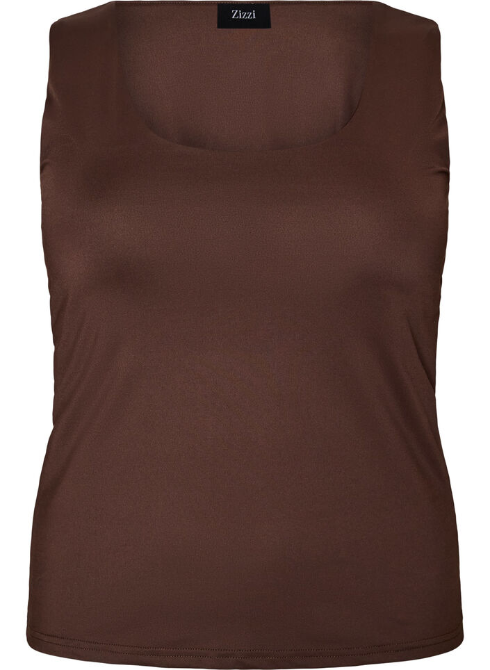 Top Basic ajust&eacute; en tissu lisse, Marron, Packshot image number 0