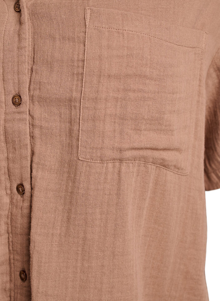 Blouse en mousseline de coton &agrave; manches courtes, Marron, Packshot image number 2