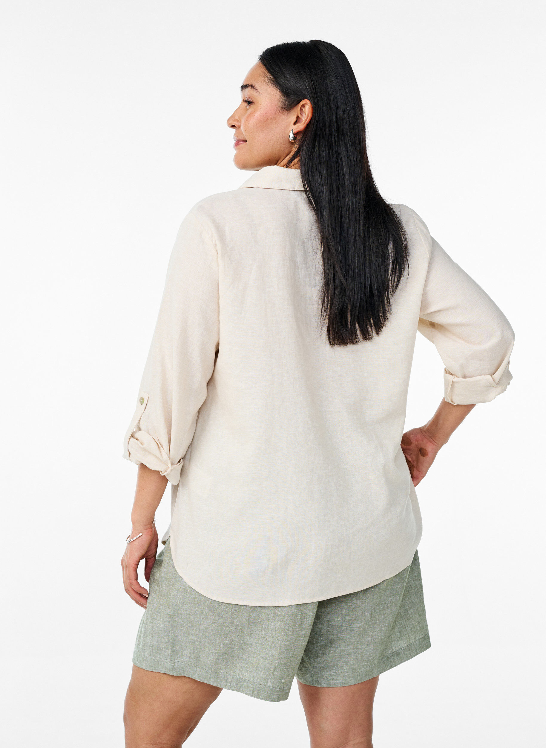 Zizzi Chemise en lin et viscose avec manches 3/4, Beige, Model image number 2