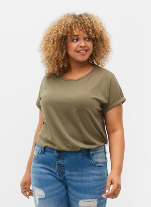 T-shirt à manches courtes en mélange de coton, Dusty Olive, Model image number 0