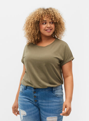 T-shirt à manches courtes en mélange de coton, Dusty Olive, Model image number 0