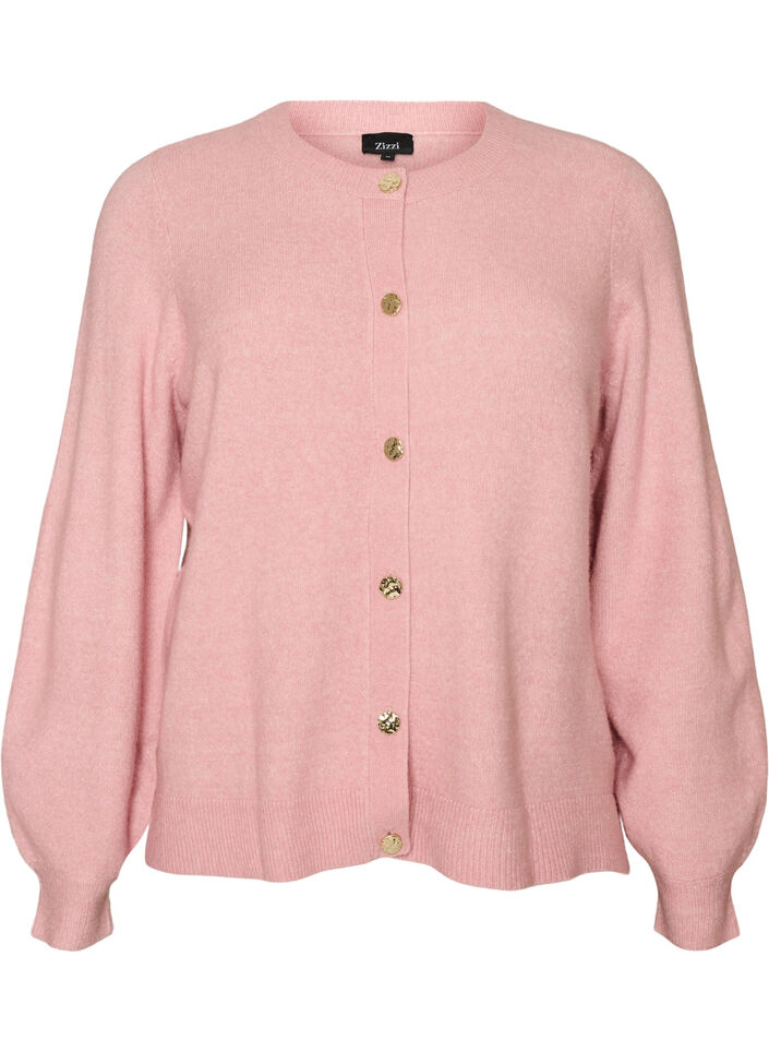 Cardigan en maille douce avec boutons dor&eacute;s, Rose poudr&eacute;e, Packshot image number 0