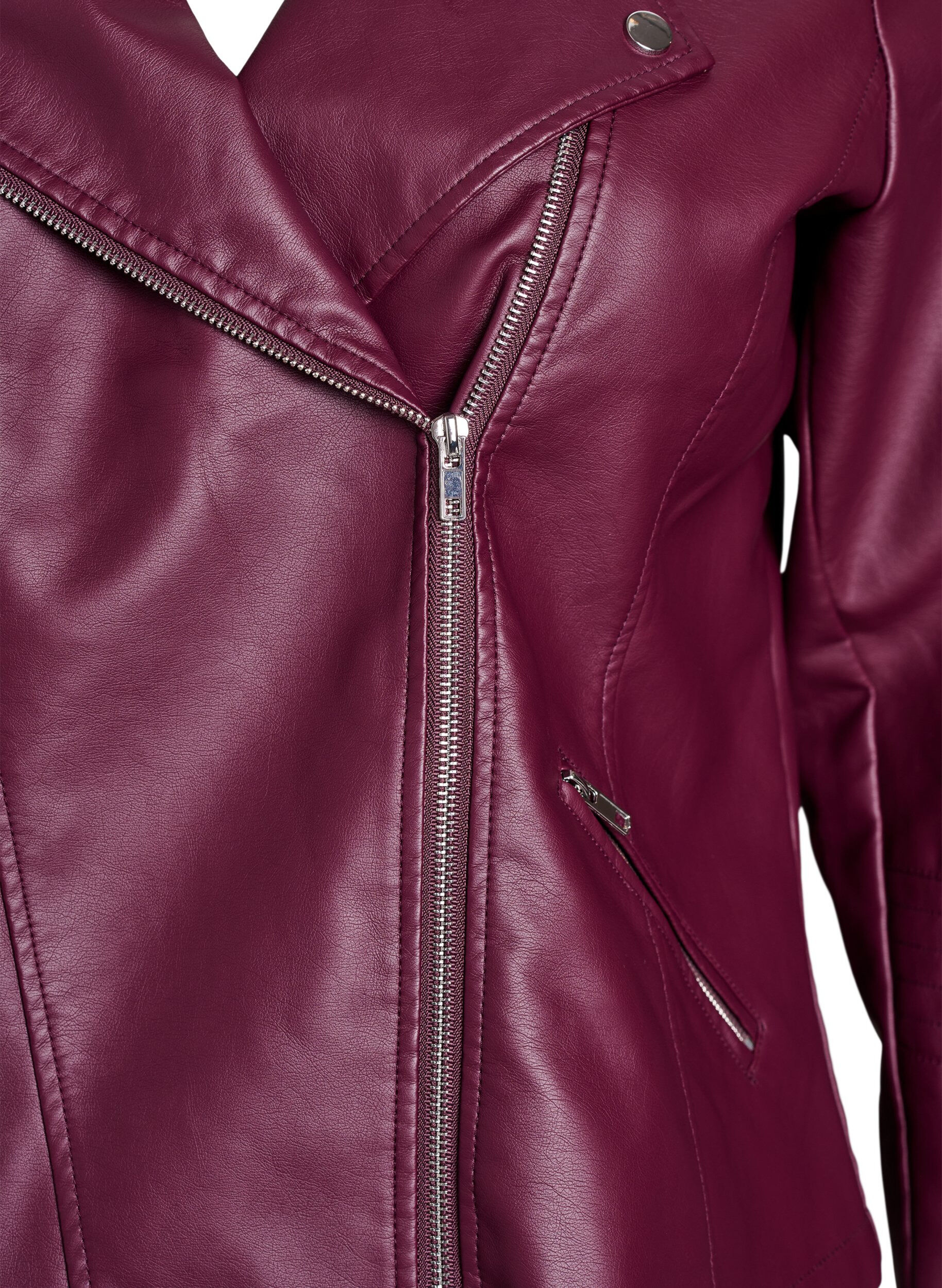 Zizzi Veste biker en similicuir, Bordeaux fonc&eacute;, Packshot image number 2
