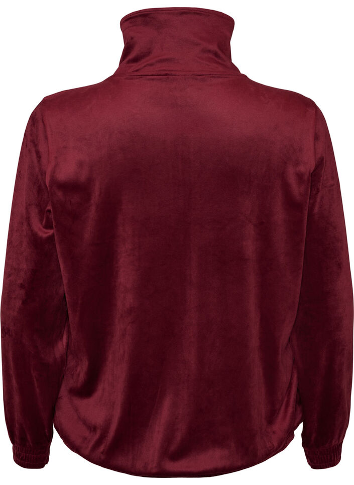 Cardigan en velours doux avec fermeture zipp&eacute;e et col montant, Bordeaux, Packshot image number 1