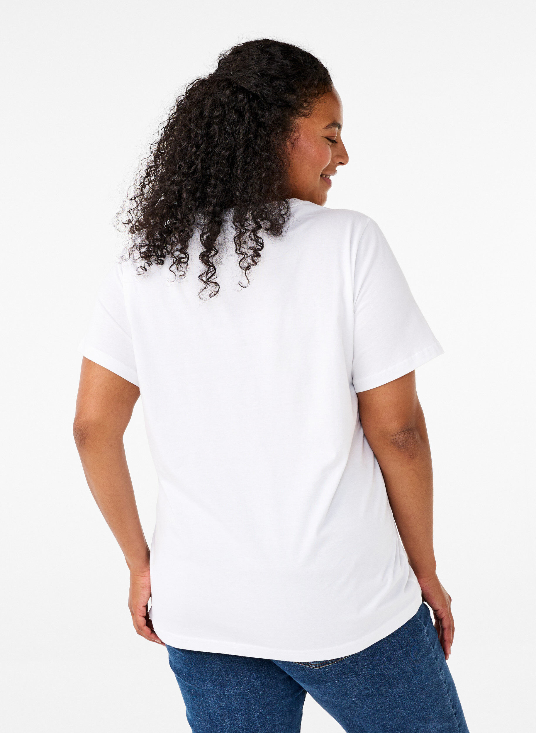 Zizzi T-shirt en coton biologique avec imprim&eacute;, Bright White Printet, Model image number 1