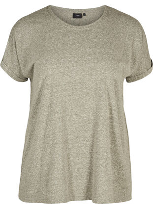 T-shirt chiné en coton, Green Mélange, Packshot image number 0