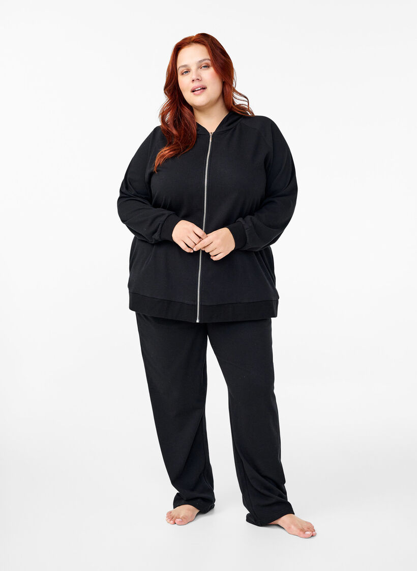 Cardigan en sweat avec une capuche et des poches, Noir, Model image number 1