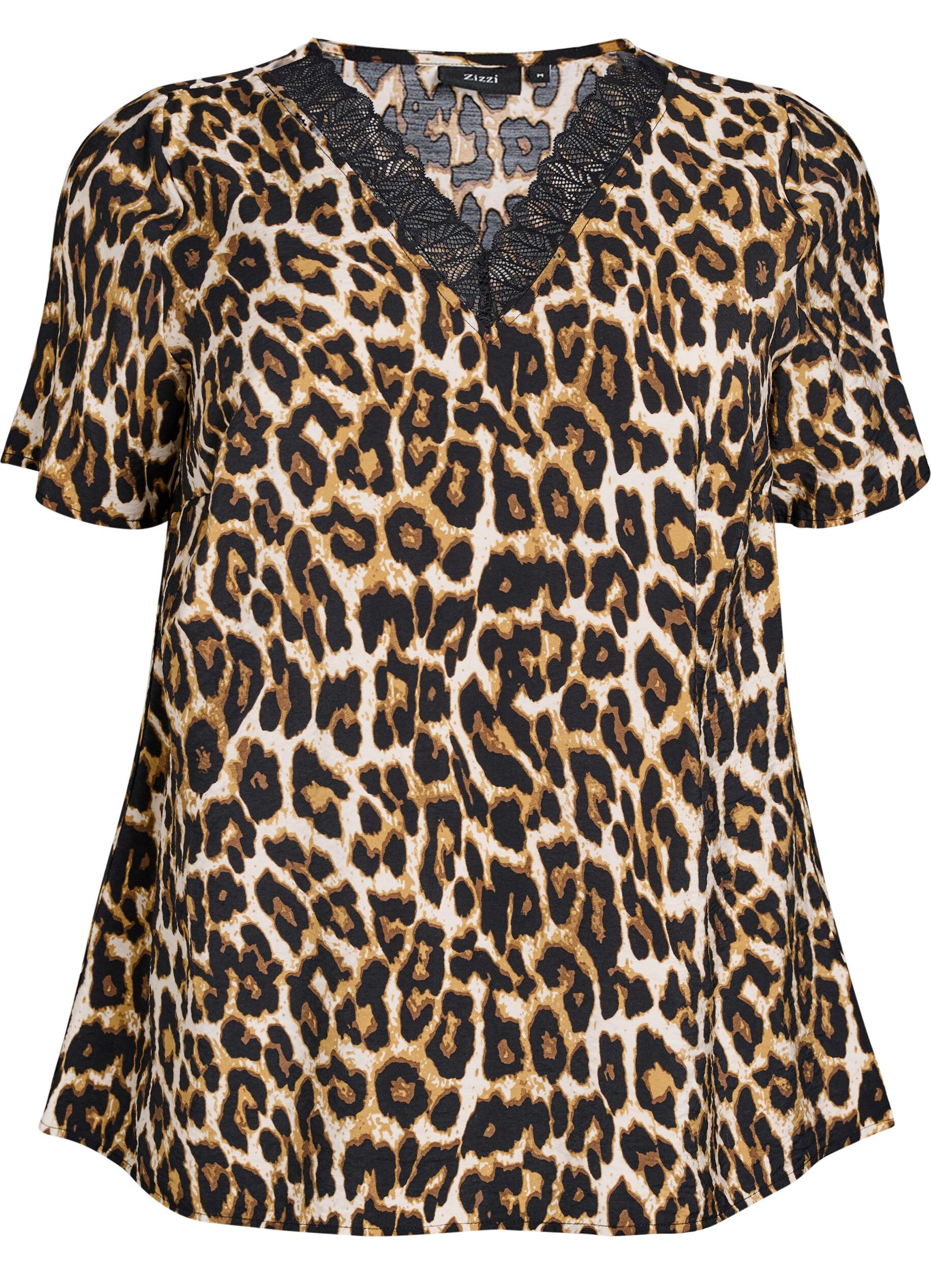 Chemisier en viscose &agrave; manches courtes avec bordure en dentelle