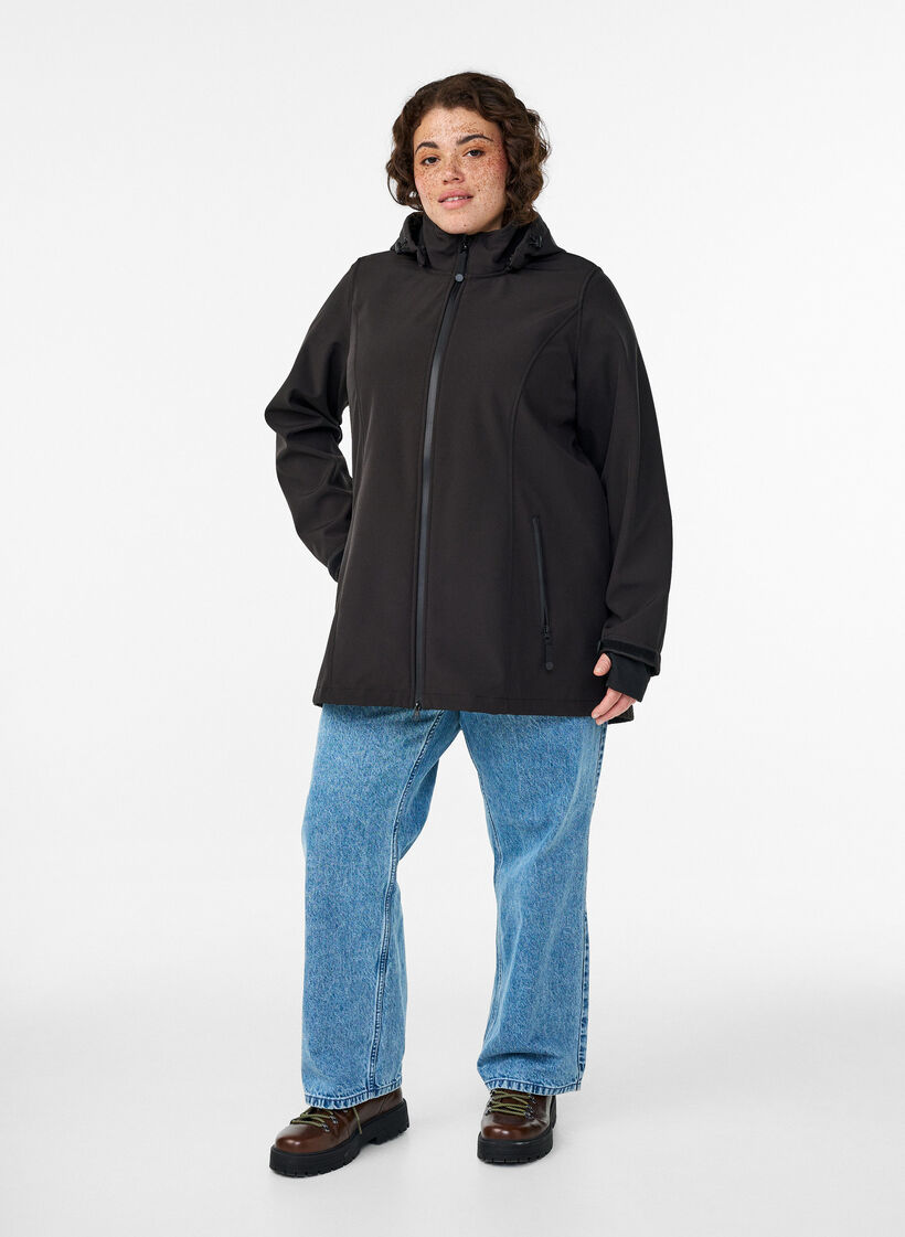 Veste softshell courte avec capuche amovible, Noir, Model image number 1
