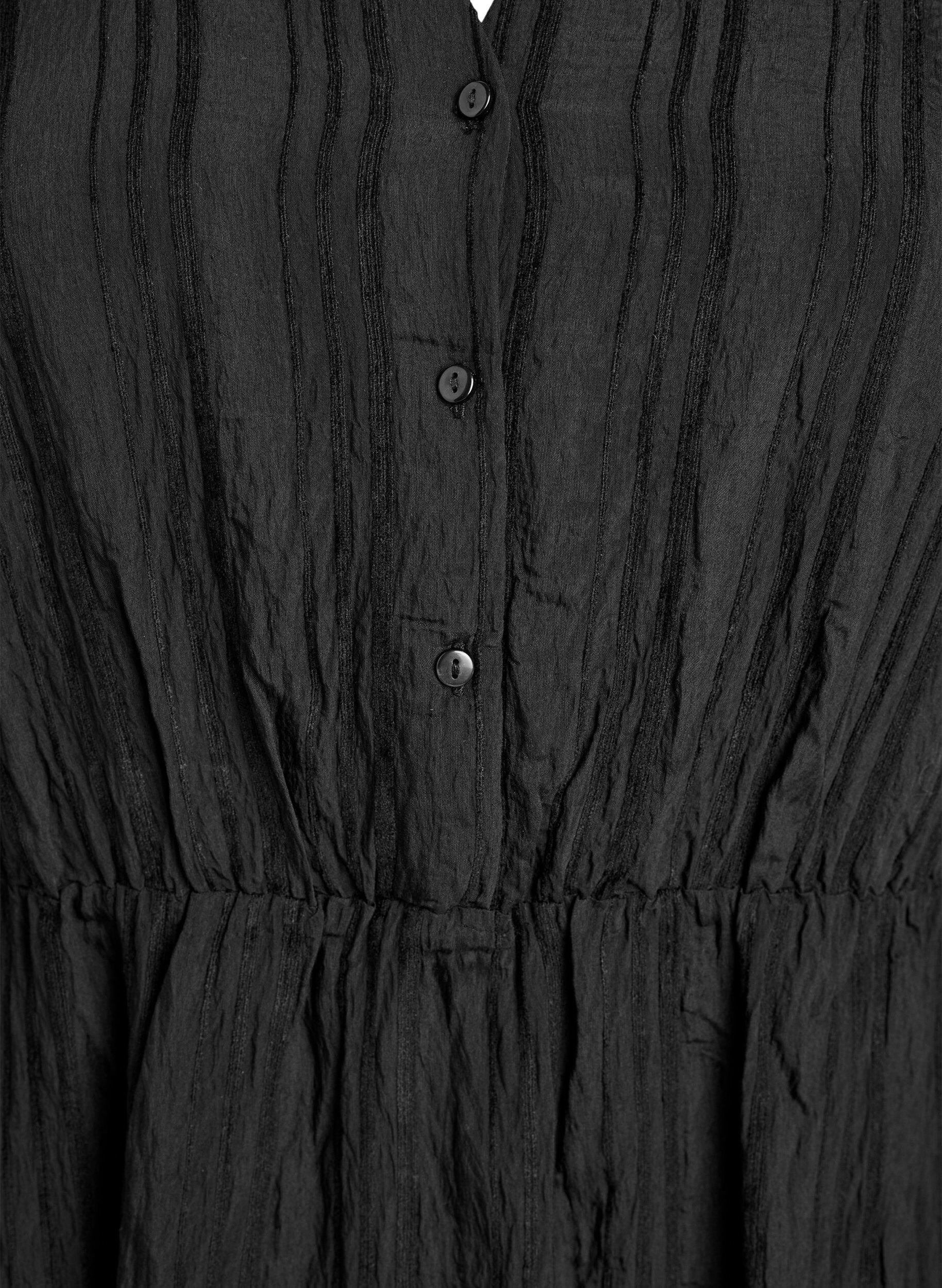 Zizzi Robe courte &agrave; texture ray&eacute;e tiss&eacute;e et taille &eacute;lastique, Noir, Packshot image number 2