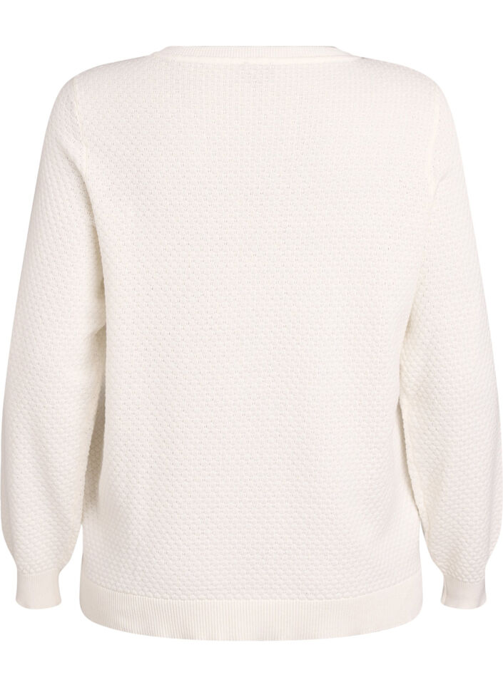 Blouse en maille de coton avec motif texturé, Vanille, Packshot image number 1