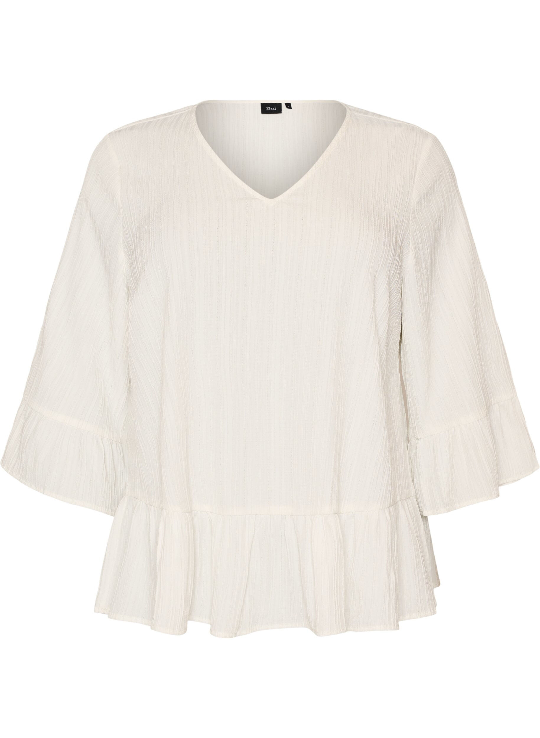 ZizziBlouse textur&eacute;e avec col V et volants, Vanille, Packshot image number 0
