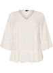Blouse textur&eacute;e avec col V et volants, Vanille, Packshot image number 0
