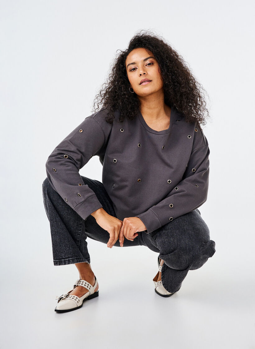 Sweat-shirt avec œillets, Gris anthracite, Image image number 0
