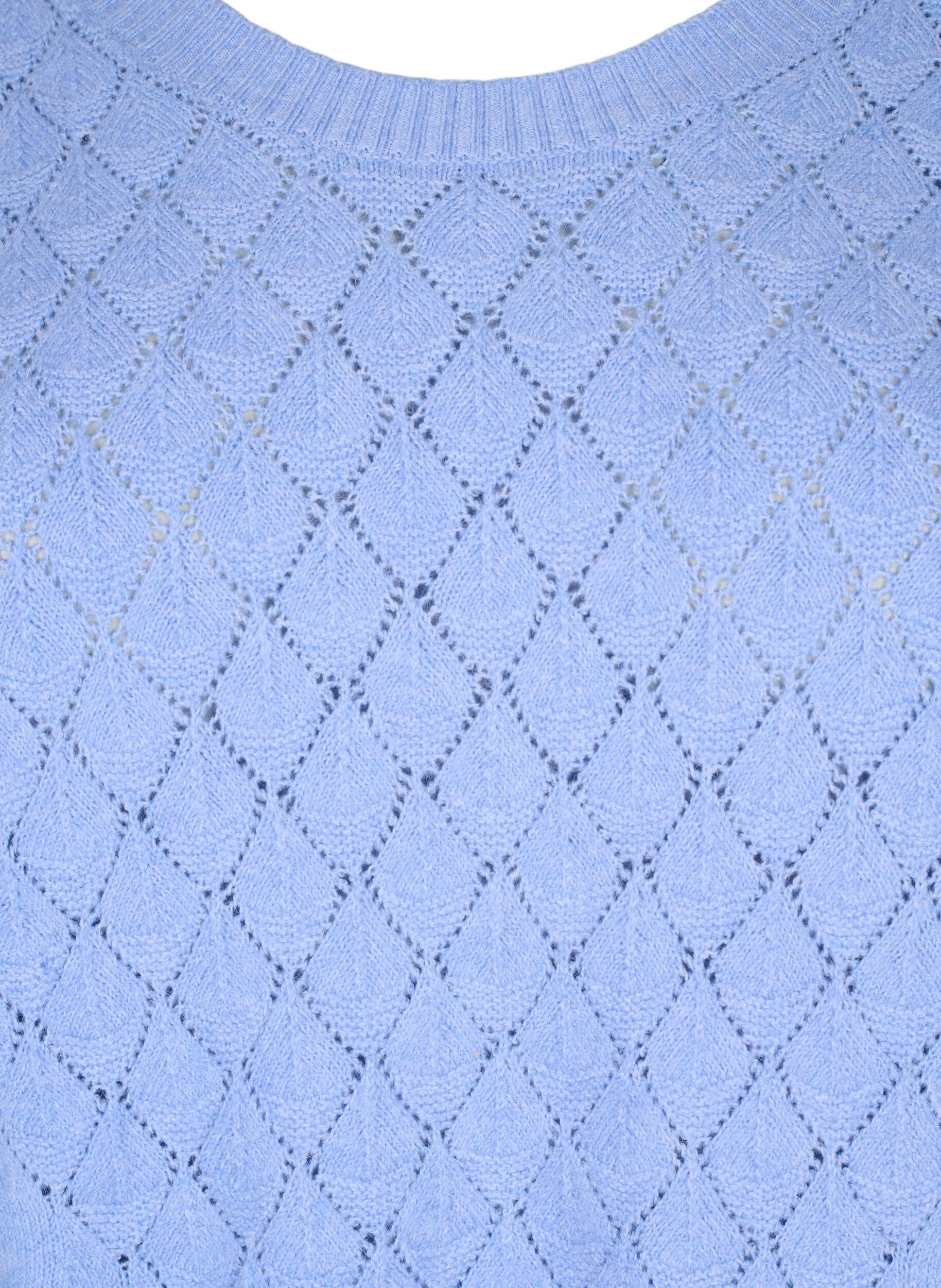 Zizzi Chemisier tricot&eacute; &agrave; motif de dentelle, Cornflower Blue Mel., Packshot image number 2