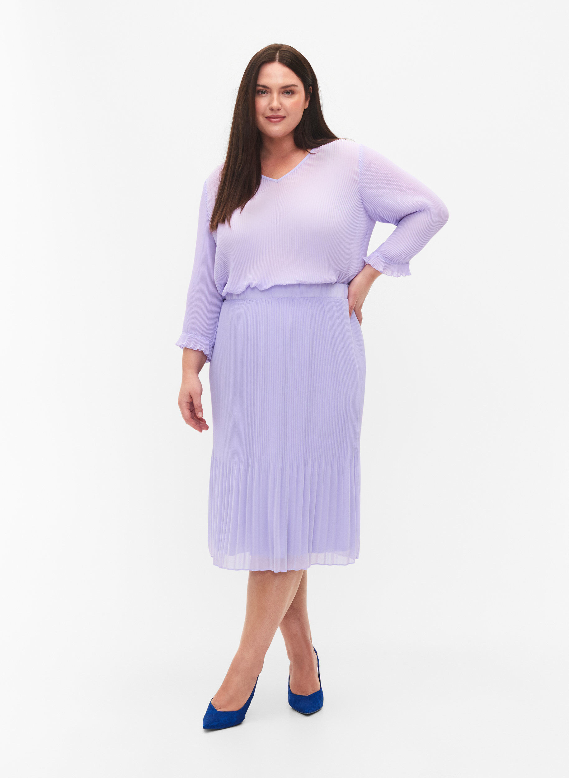Zizzi Jupe midi pliss&eacute;e, Lavender SOLID, Model image number 0