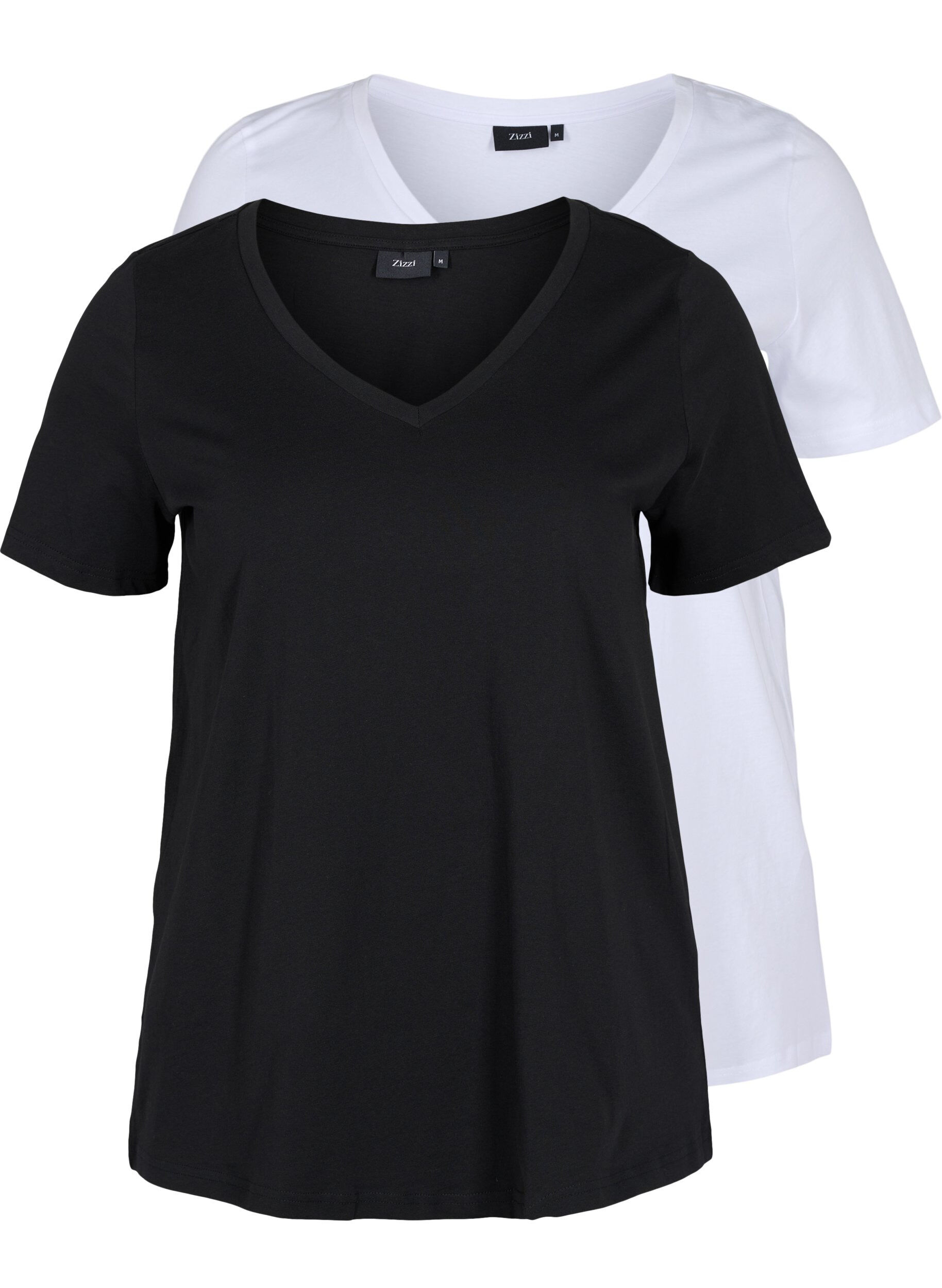 Zizzi T-shirt basiques 2-pack en coton, Black/Bright W, Packshot image number 0