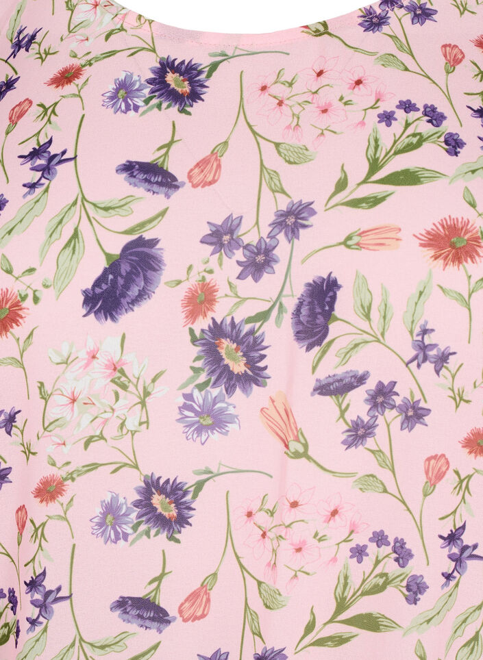 Blouse fleurie &agrave; manches courtes et smocks, Rose, Packshot image number 2