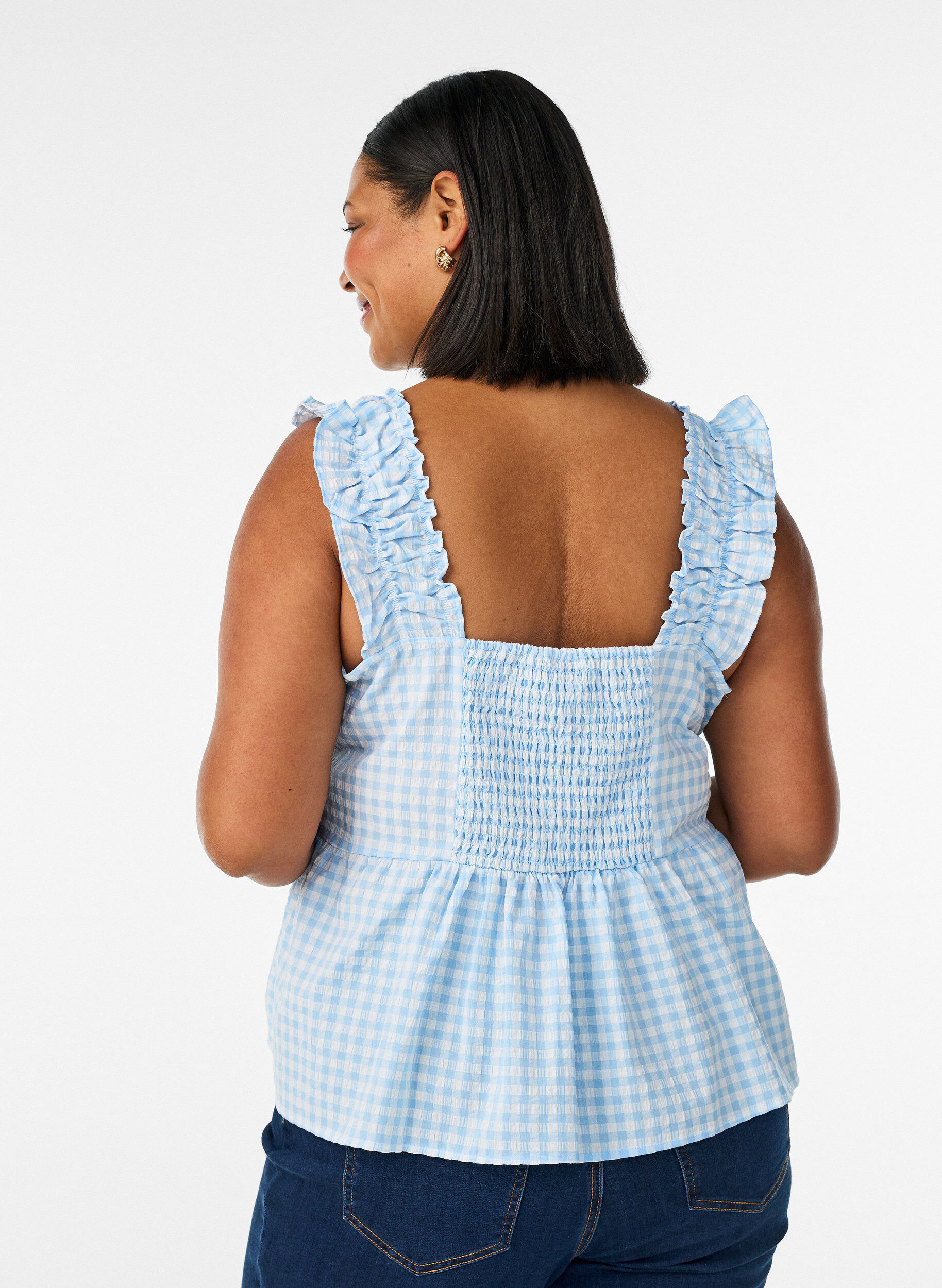 ZizziHaut &agrave; carreaux avec volants, Bleu Clair, Model image number 2
