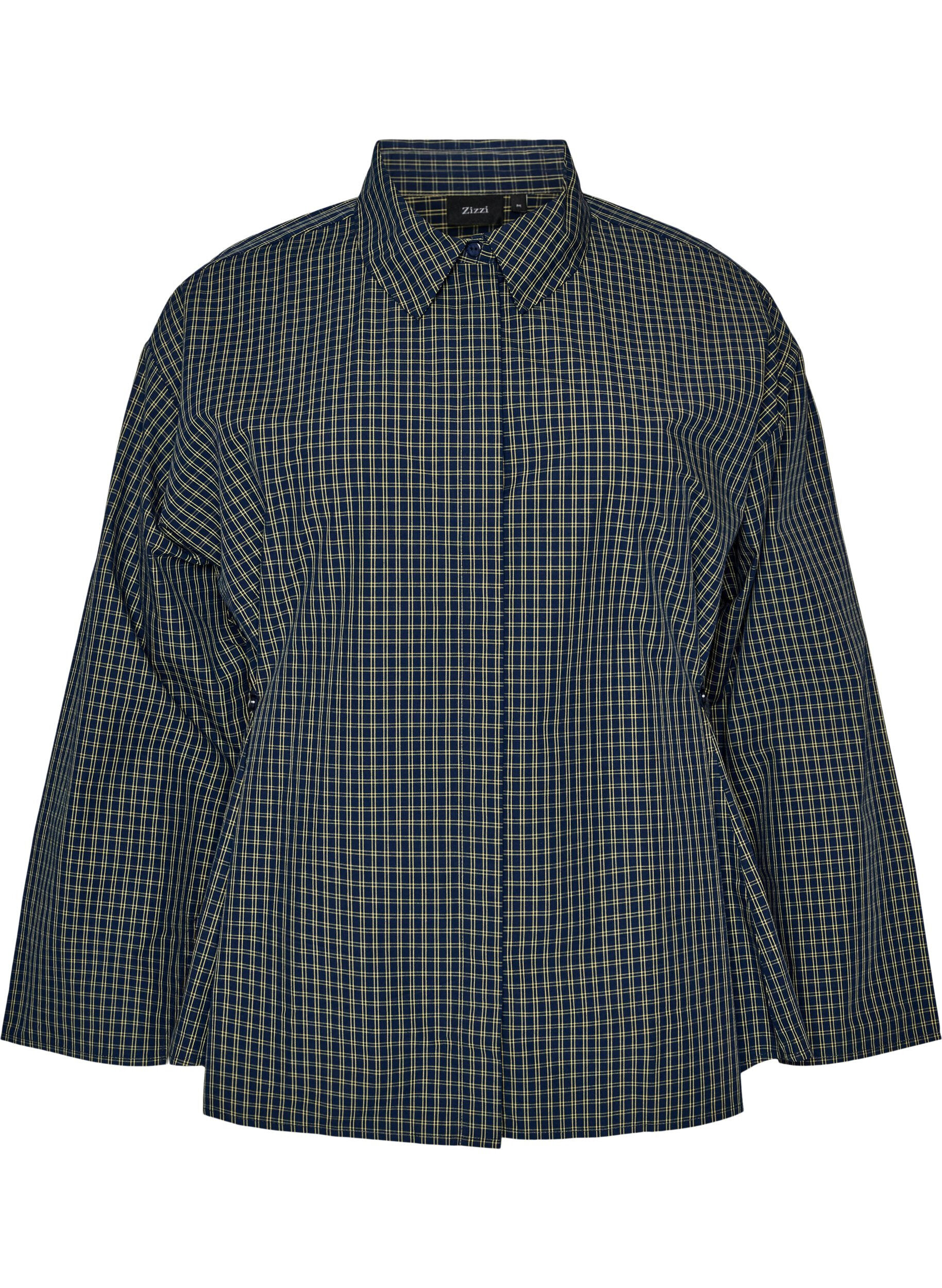 Chemise en coton &agrave; carreaux avec boutonnage dissimul&eacute;